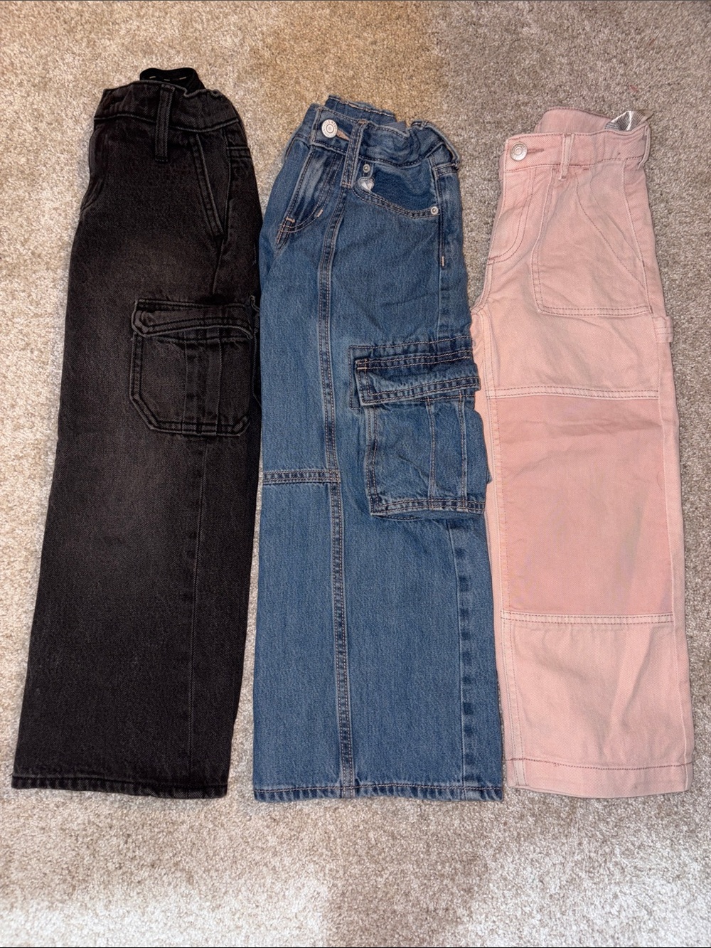 Bundle 3 old navy Girls Cargo Jeans - Black and Blue Denim and H&M pink 5T jeans